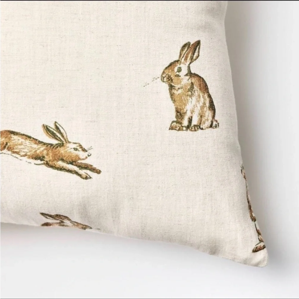 2 Oversized Printed Bunny Square Throw Pillow Linen/Brown Threshold Studio McGee